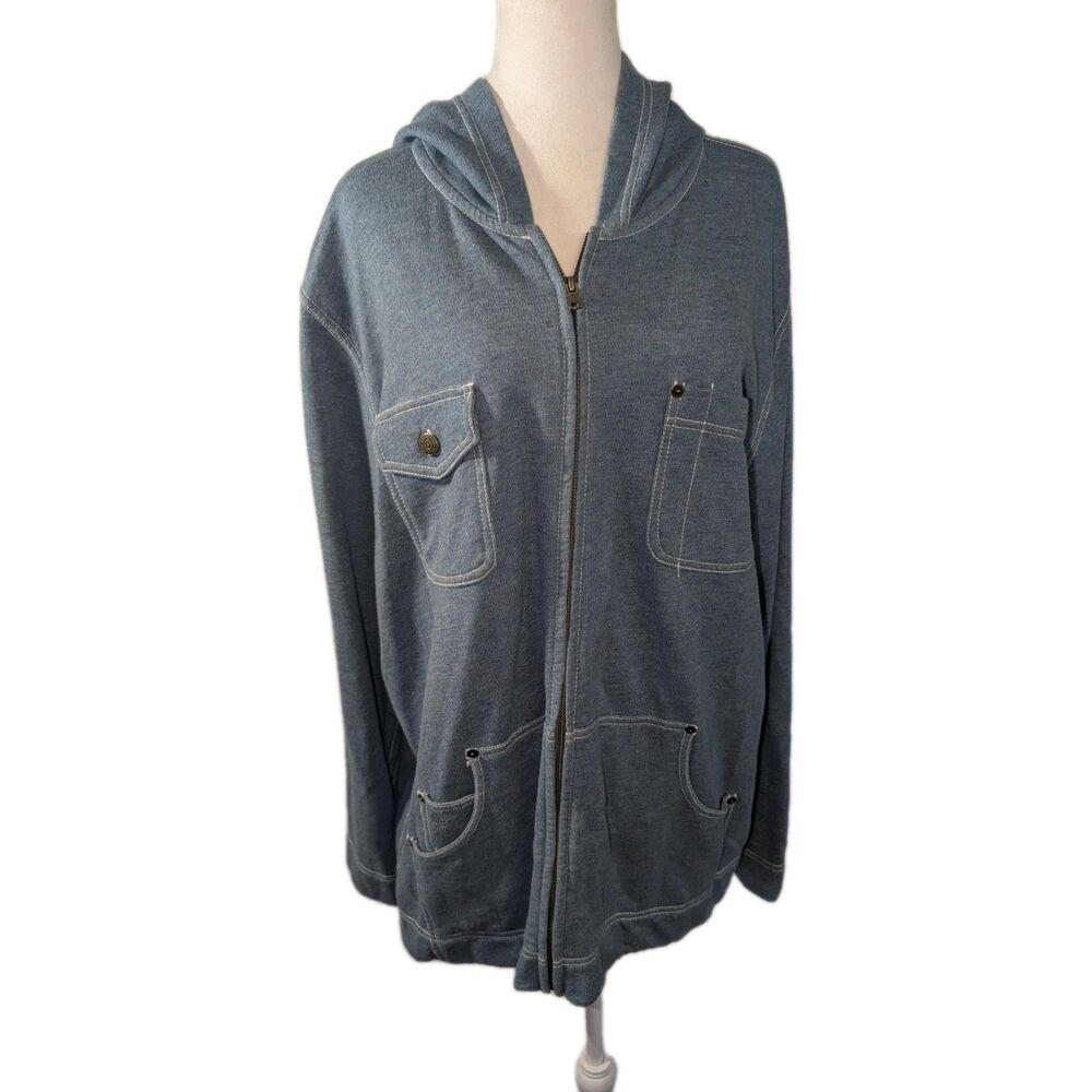 Ralph Lauren Jacket Women's 2X Full Zip Light Blue Hooded Old Money Green Label